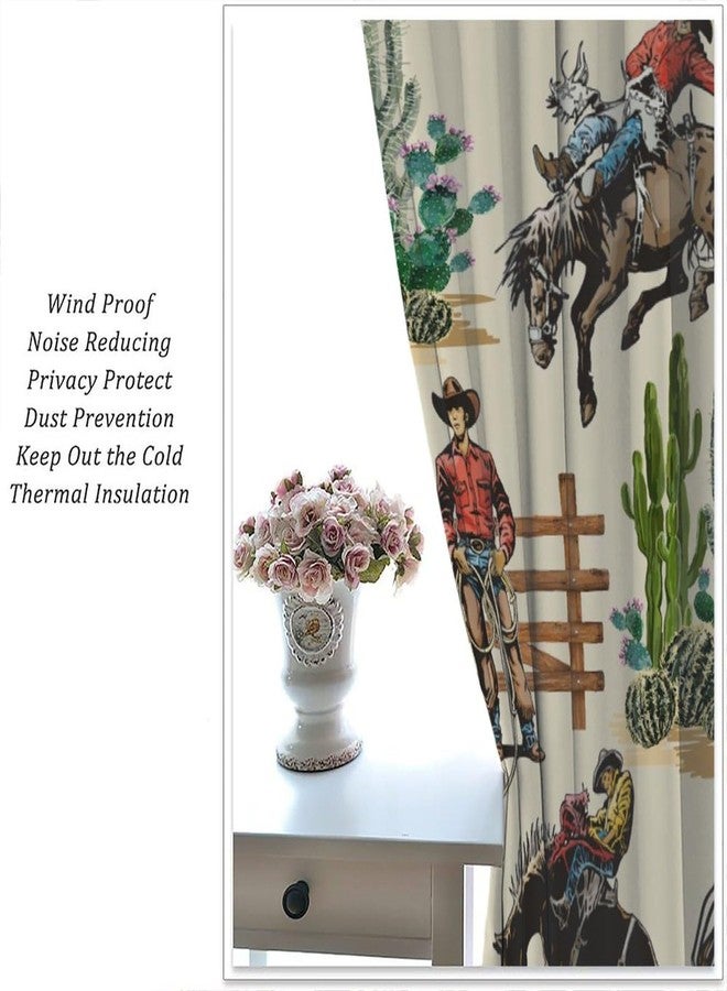 JADERYS Vintage West Cowboy Blackout Curtains Rustic Farmhouse Riding Horse Cactus Desert Bedroom Living Room Rod Pocket Decoration Window Drapes 2 Panels W21xL45in - Image 4